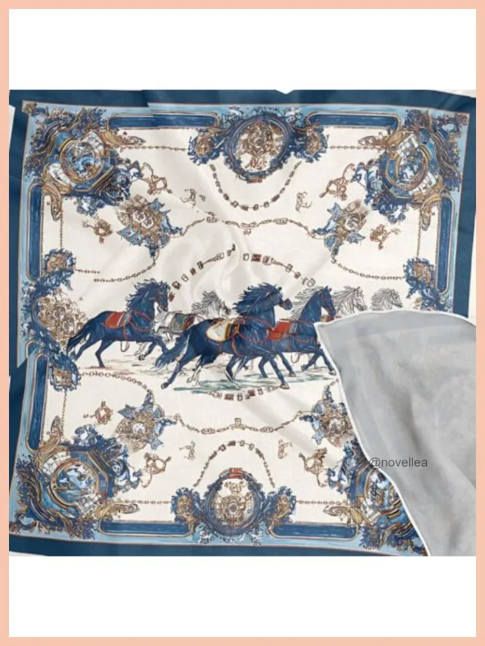 Vintage Equestrian Pattern Large Square Satin Wrap Hair Bandana Silk Like Scarf